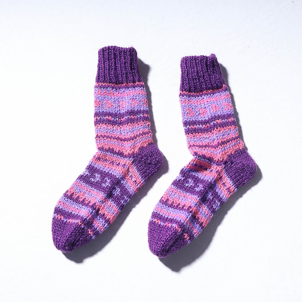 Purple Kumaun Hand Knitted Woolen Socks - Kids
