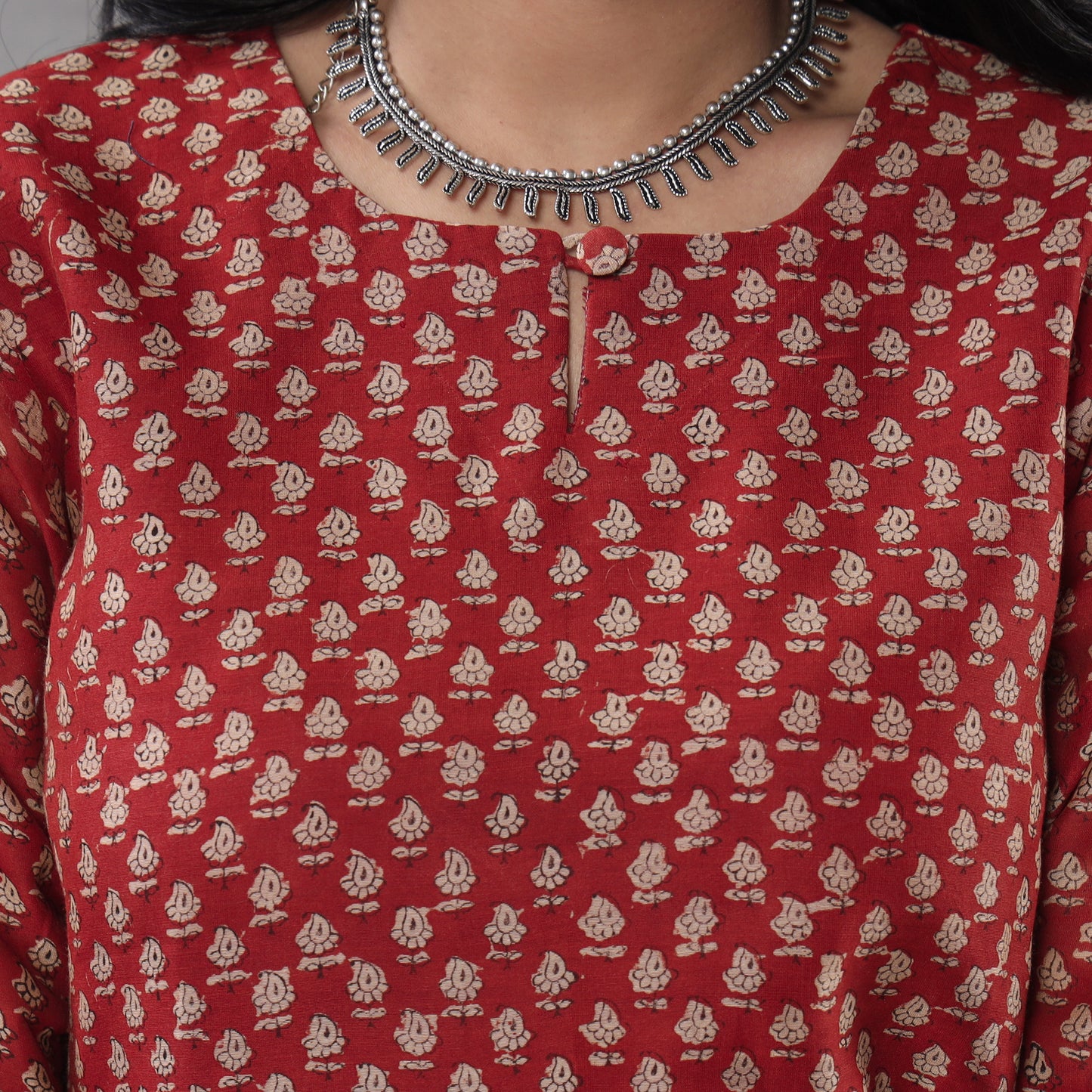 Red - Bagru Block Printing Maheshwari Silk Kurta with Palazzo & Dupatta Set