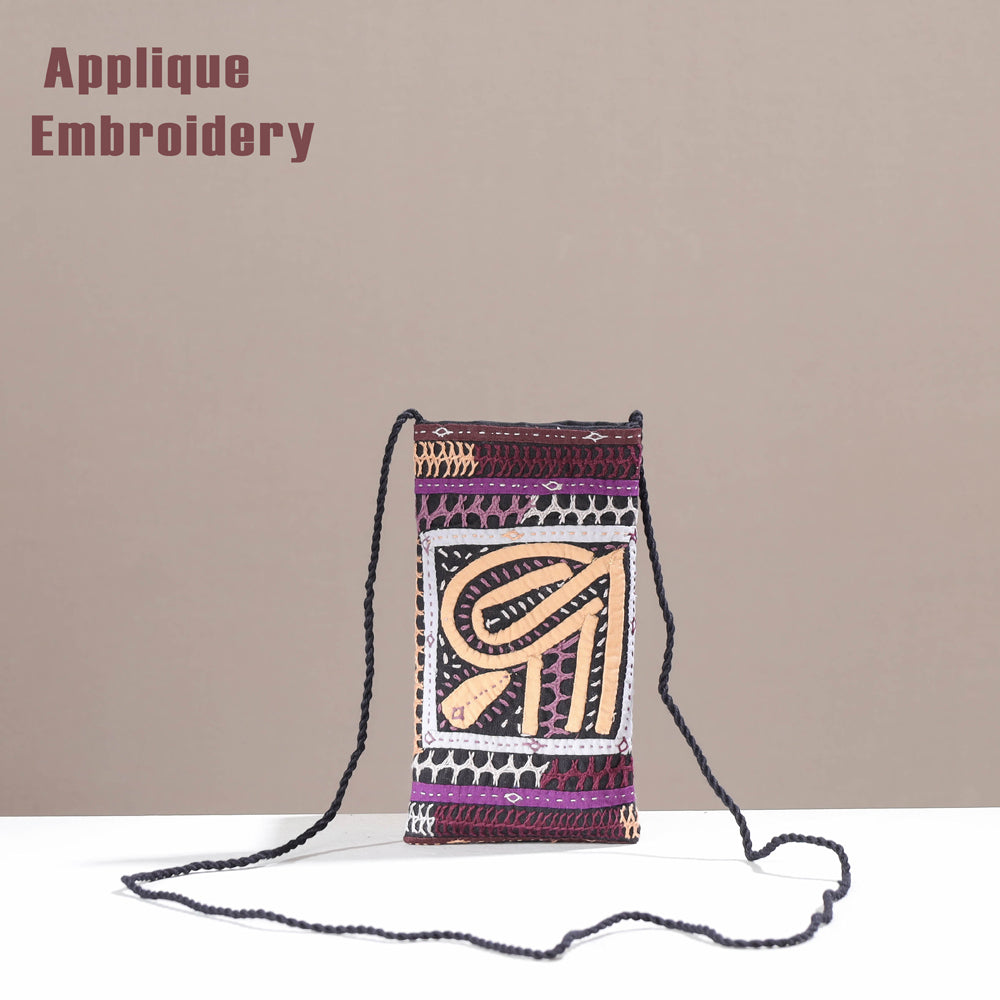Multicolor Kutch Dhebariya Qatab Hand Embroidery Sling Dori Mobile Pouch