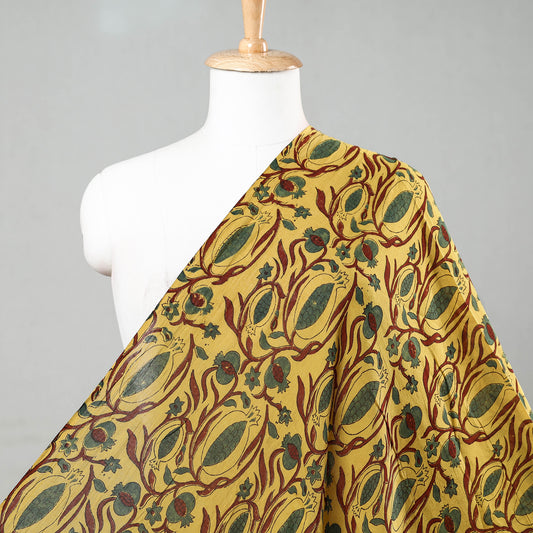 Green Pomegranate Yellow Ajrakh Hand Block Printed Cotton Fabric