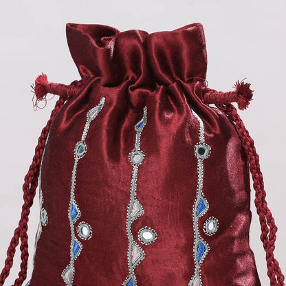 Kutch Pakko Neran Hand Embroidery Mashru Silk Potli Bag