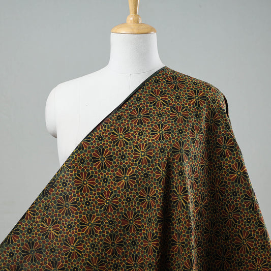 Multicolor - Yellow Patterns & Green Ajrakh Hand Block Printed Cotton Fabric