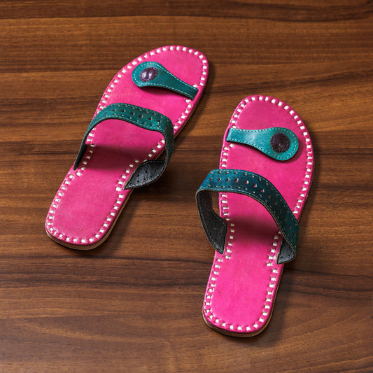 Handstitched Leather Flat Slippers by Shyam Ji