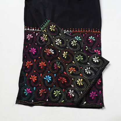 Black - Bengal Kantha Embroidered Pure Cotton Palazzo