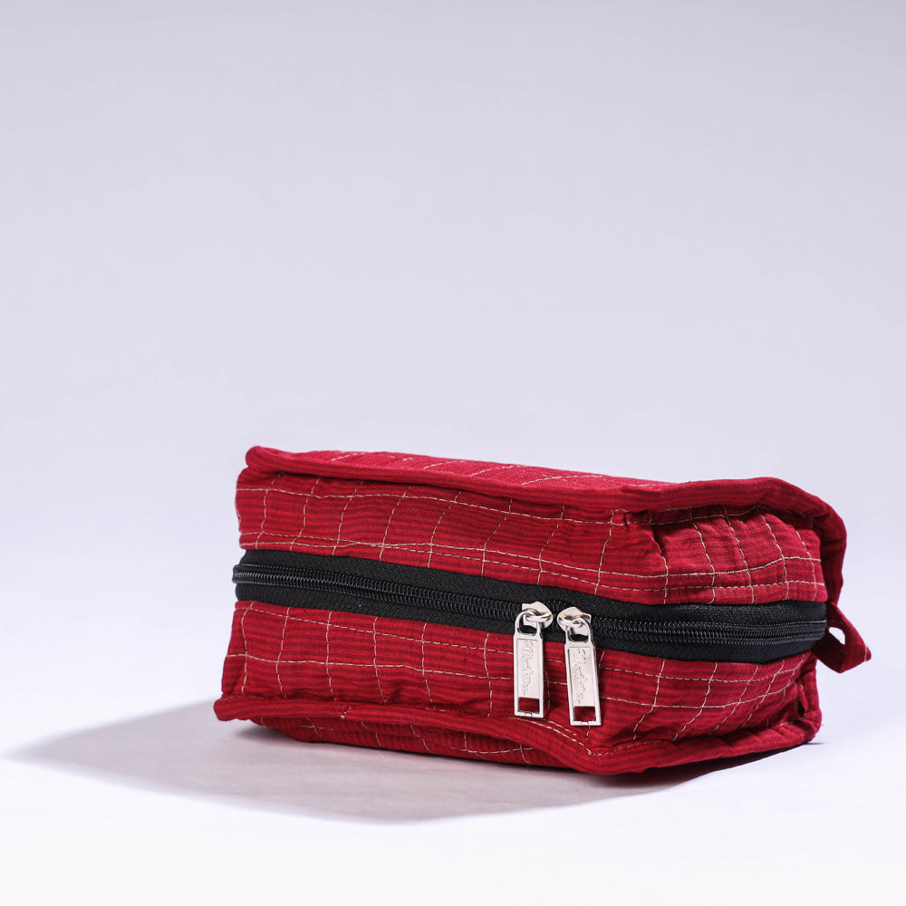 Red Stripes Cotton Fabric 4 Pockets Jewelry Bag