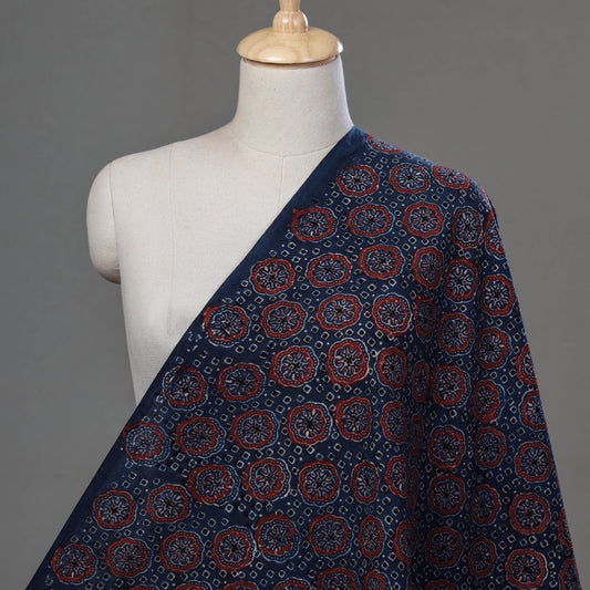 Dark Blue Ajrakh Hand Block Printed Natural Dyed Cotton Fabric