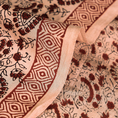 Beige - Bagh Block Print Handspun Handwoven Mulberry Silk Cotton Fabric