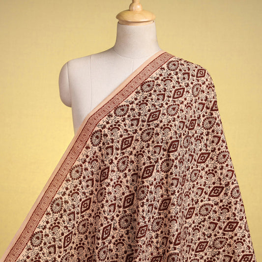 Beige - Bagh Block Print Handspun Handwoven Mulberry Silk Cotton Fabric