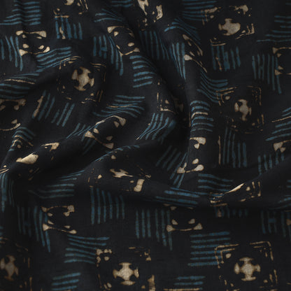 Black - Mulberry Silk Cotton Handloom Pipad Block Printing Fabric
