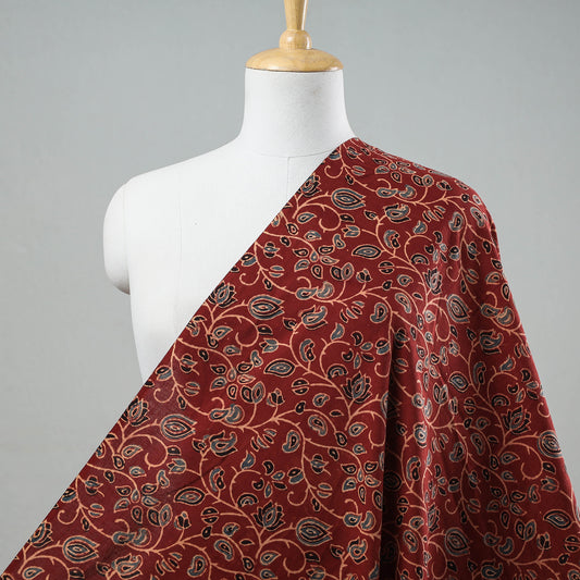 Cardinal Red With Blue Patterns Ajrakh Hand Block Printed Cotton Fabric