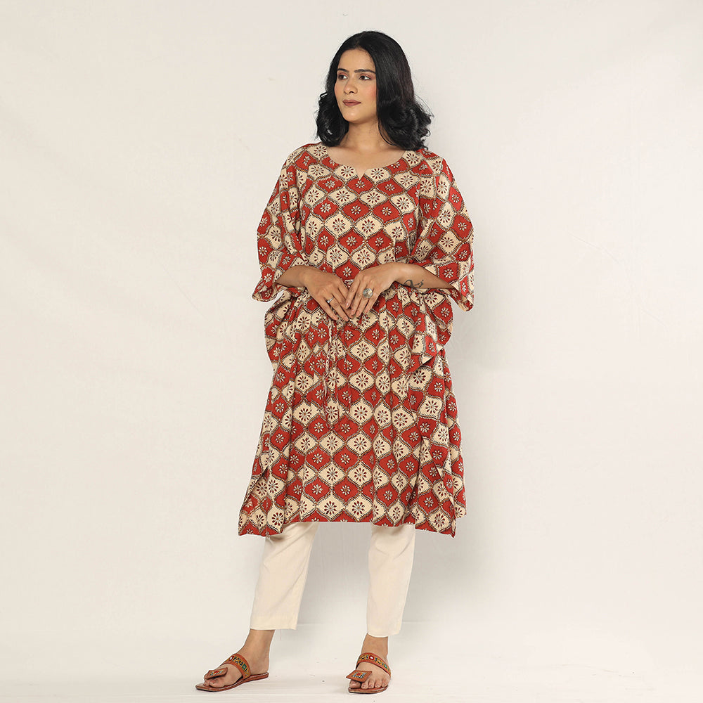 Multicolor - Bagru Dabu Block Printing Cotton Kaftan Dress (Medium)