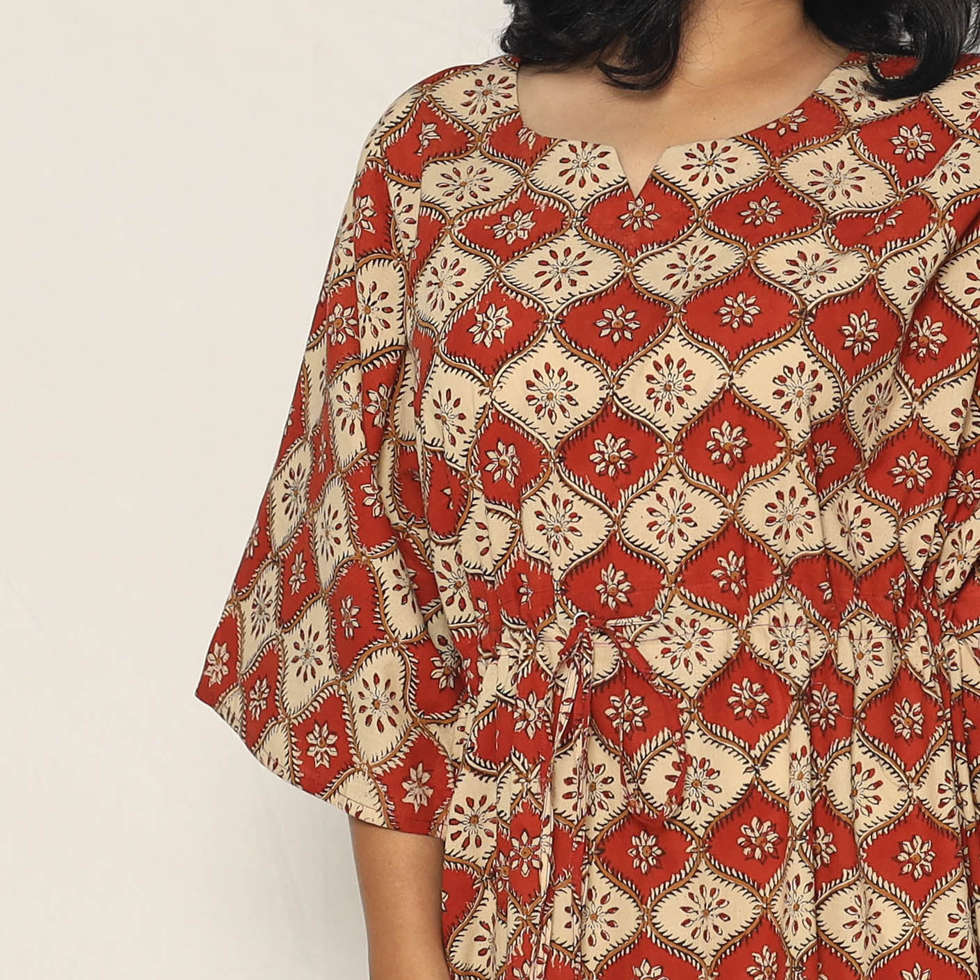 Multicolor - Bagru Dabu Block Printing Cotton Kaftan Dress (Medium)