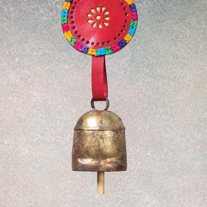 Kutch Copper Coated Bell with Leather Belt - Round