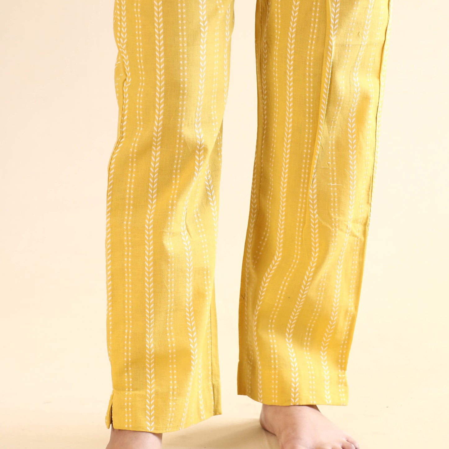 Yellow Jacquard Cotton Top & Pyjama Night Suit Set
