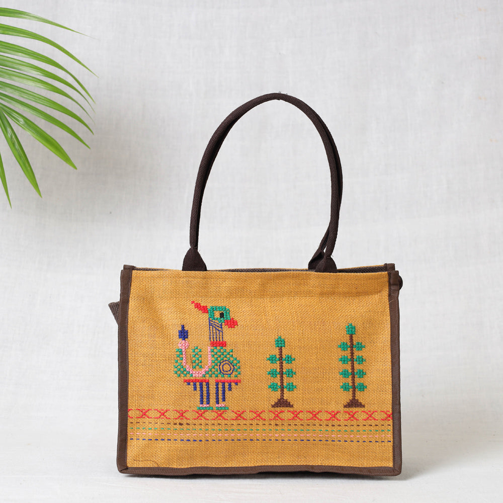 Buy Tribal Hand Embroidered Jute Multipurpose Hand Bag/Lunch Bag Online at   by ITOKRI CRAFTS INITIATIVE l iTokri आई.टोकरी