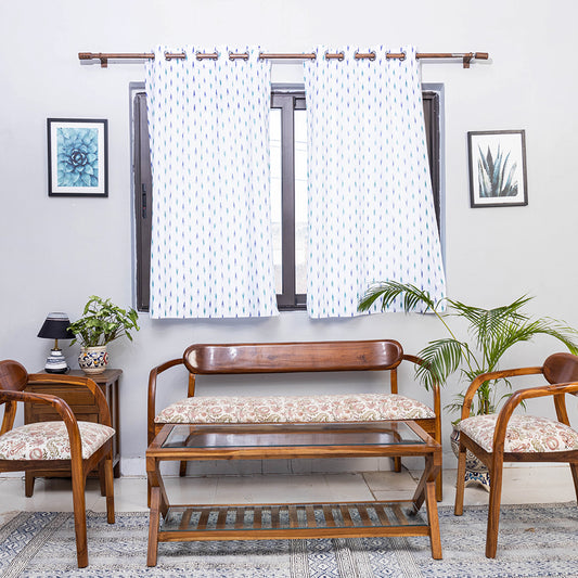 White - Pochampally Ikat Weave Pure Cotton Fabric Window Curtain (5 x 3 Feet) (single piece)