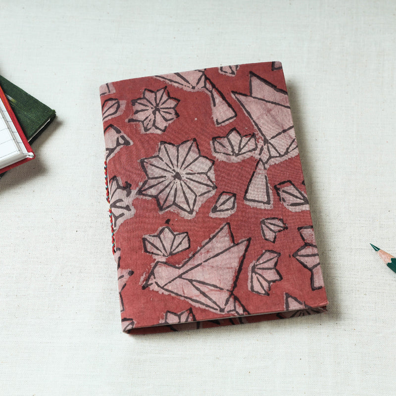 Red - Art Block Print Fabric Cover Handmade Paper Notebook (7 x 5 in)
