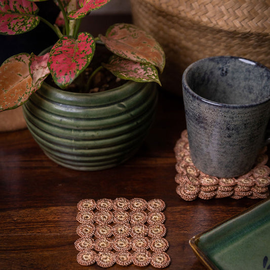 Samoolam Handmade Crochet Ziba Square Coasters (Rust Beige ~ Set of 6)