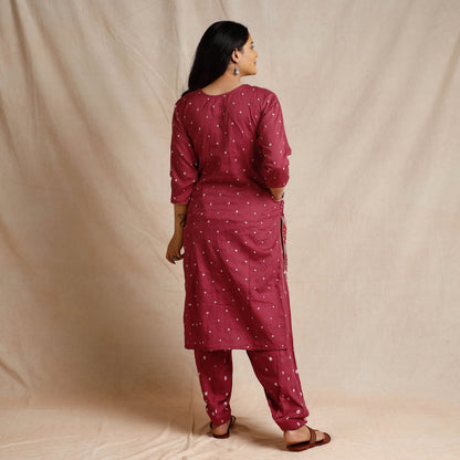 Red - Bandhani Cotton Kurta with Salwar & Dupatta Set