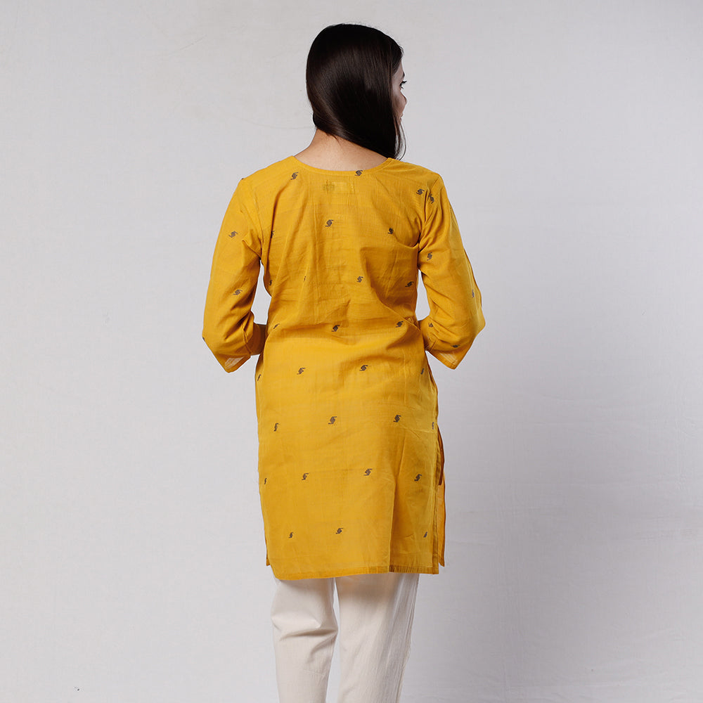 Yellow Jamdani Handloom Cotton Short Kurti