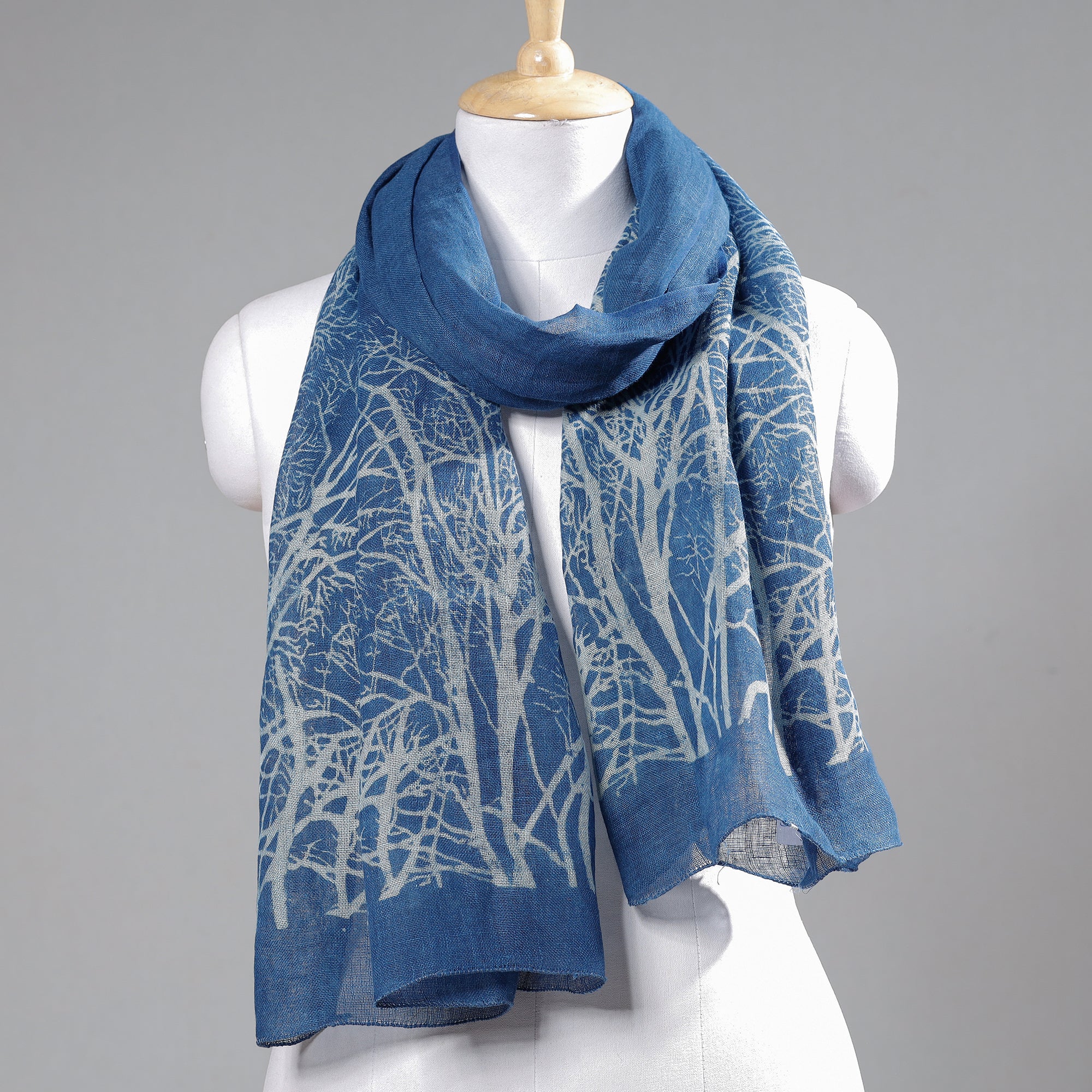 Black - Handloom Block Art Print Natural Dyed Linen Bindaas Stole