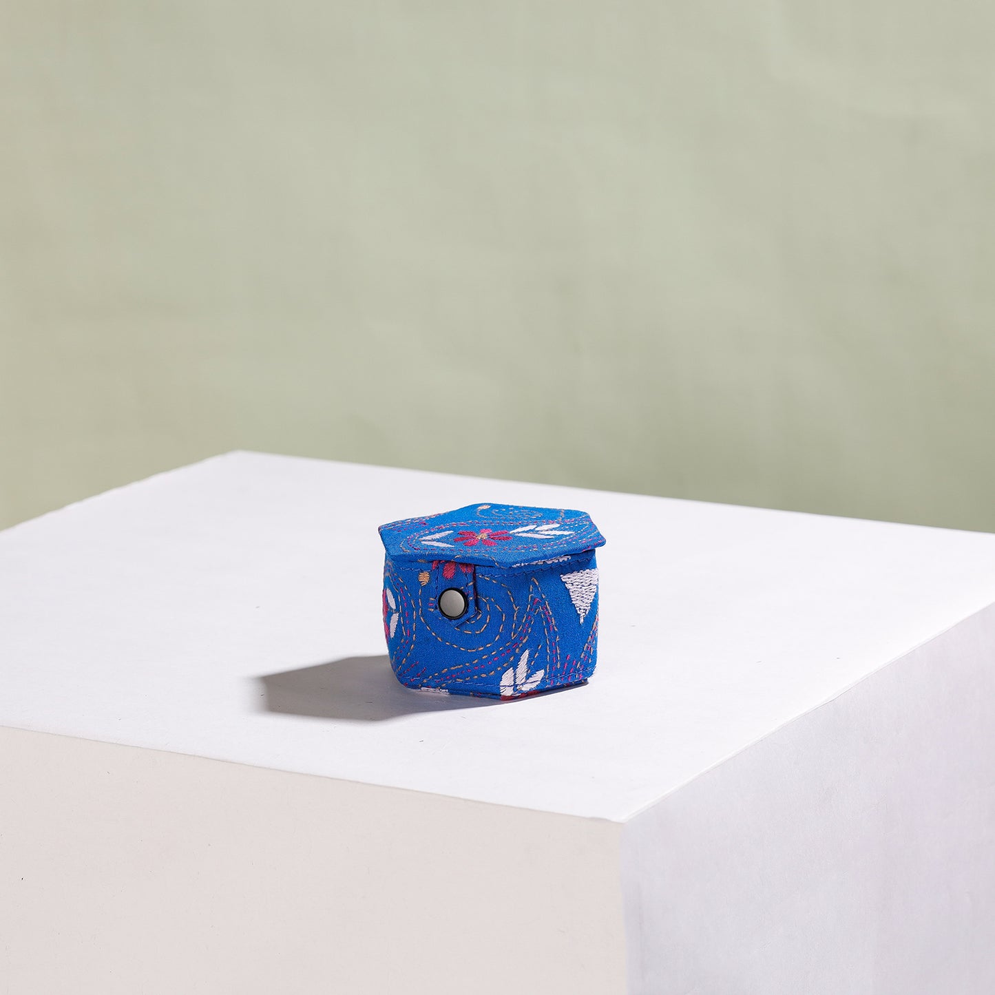 Blue Bengal Kantha Work Handcrafted Hexagon Jewelry Box (Set of 3)