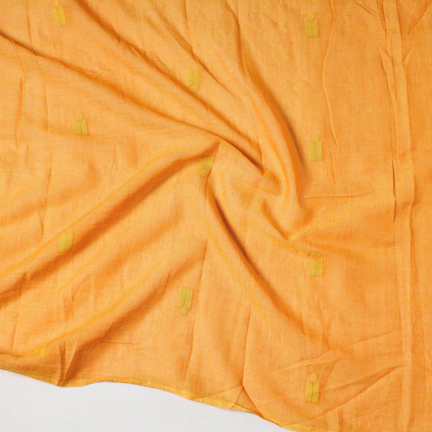 Orange - Bengal Jamdani Buti Handloom Cotton Precut Fabric - 1.3 meter