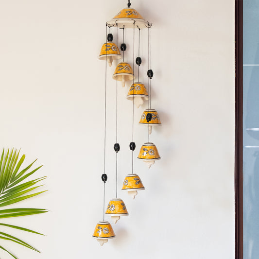 'Floral Symphonies' Handpainted Decorative Hanging Bells Wind Chime In Ceramic (24 Inch)