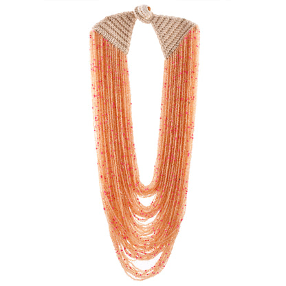 Pink White Long Beaded Handcrafted Necklace by Bamboo Tree Jewels