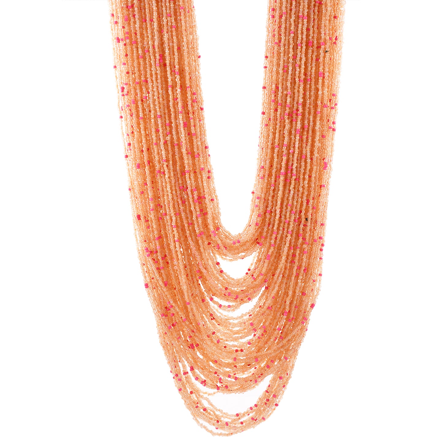 Pink White Long Beaded Handcrafted Necklace by Bamboo Tree Jewels