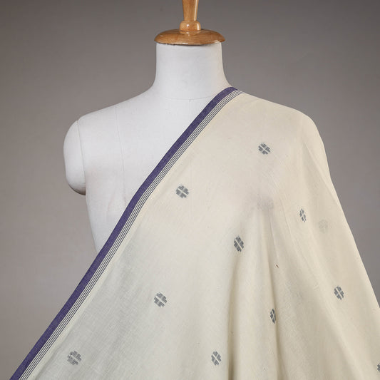 Beige - Phulia Jamdani Geometric Buti Handloom Pure Cotton Fabric