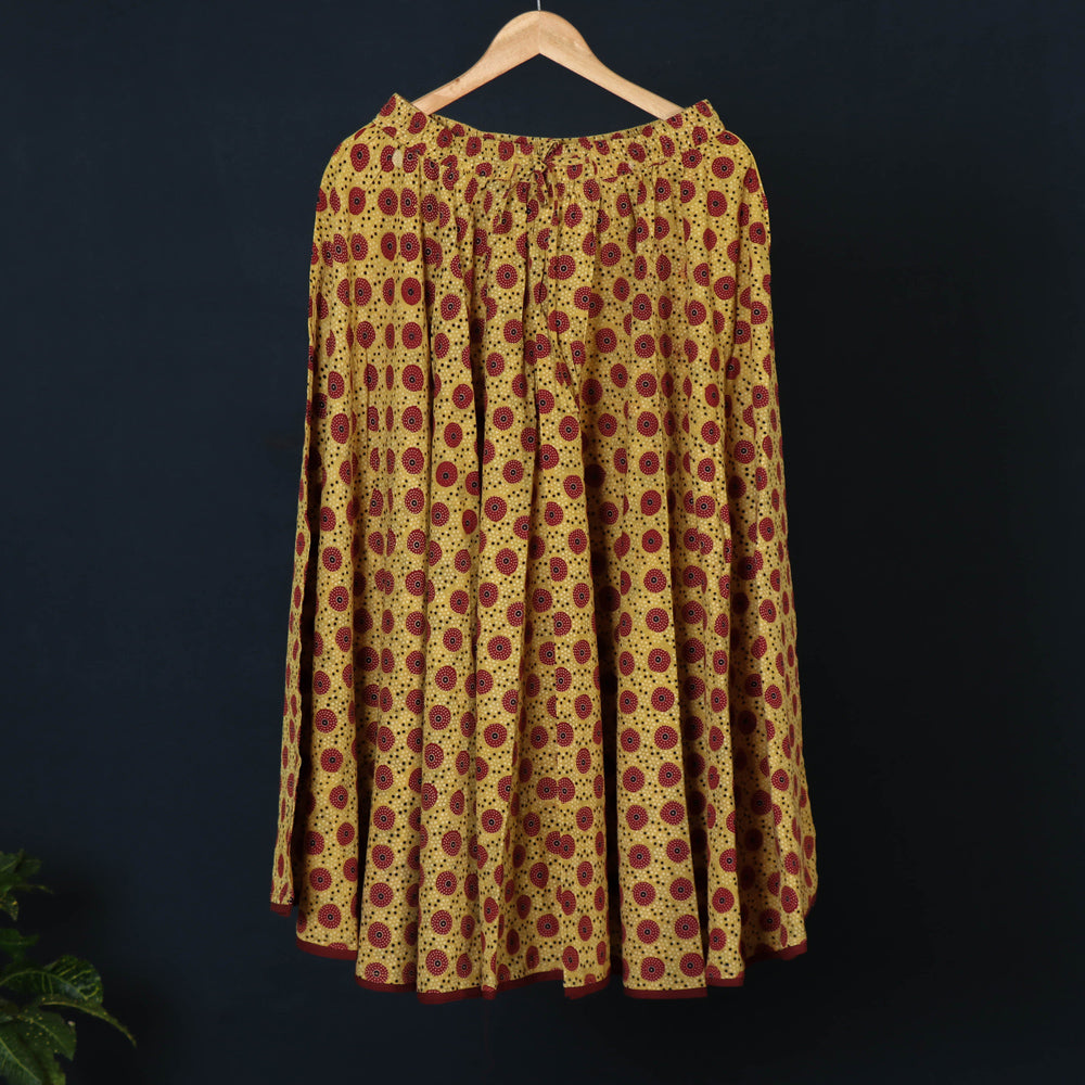 Yellow Kusumlata Hand Block Printed Cotton Crinkle Long Skirt