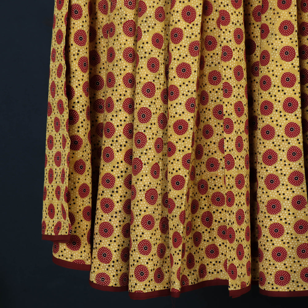 Yellow Kusumlata Hand Block Printed Cotton Crinkle Long Skirt