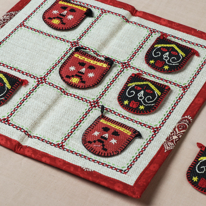 Tribal Hand Embroidered Jute Tic Tac Toe Game