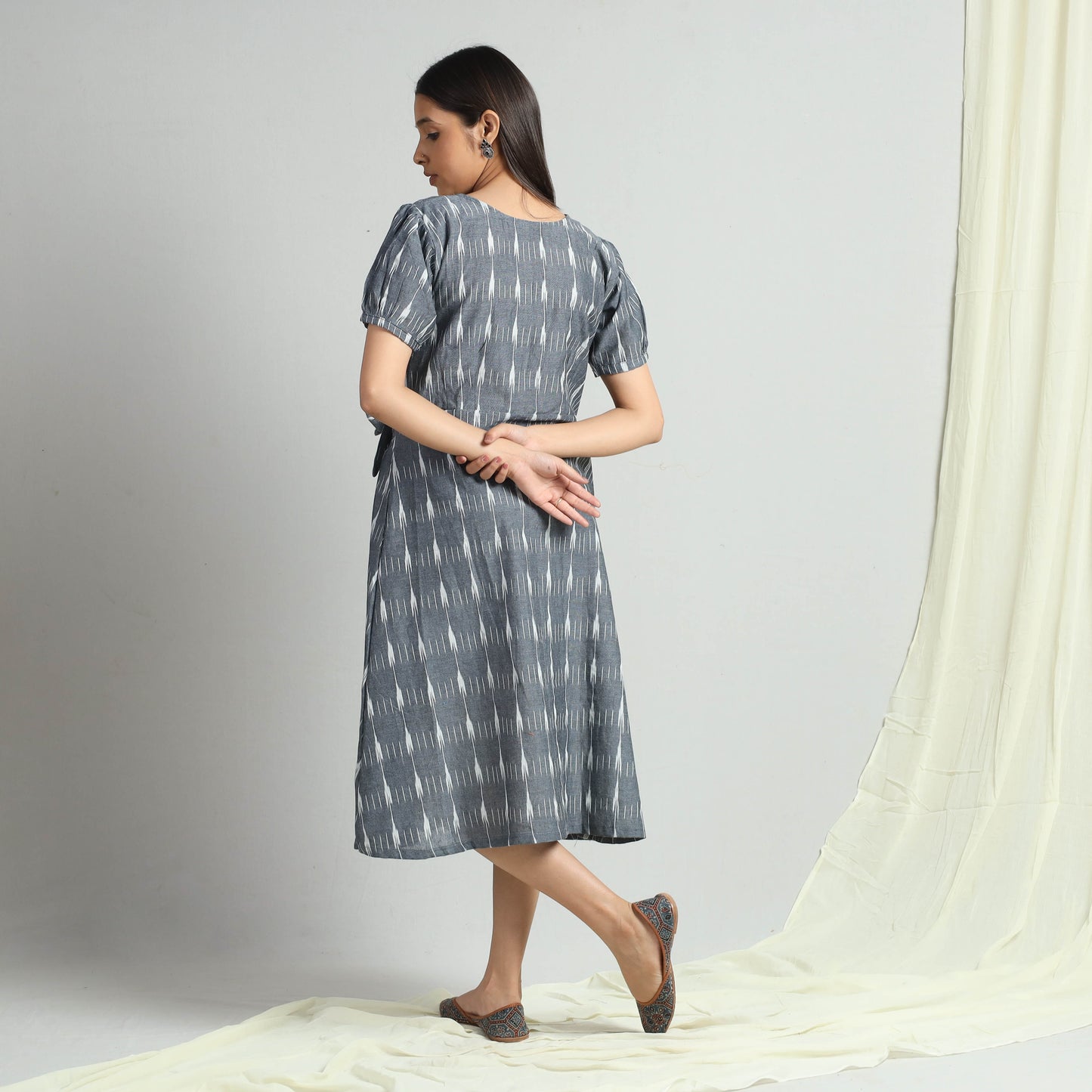 Grey - Pochampally Ikat Weave Cotton Dress