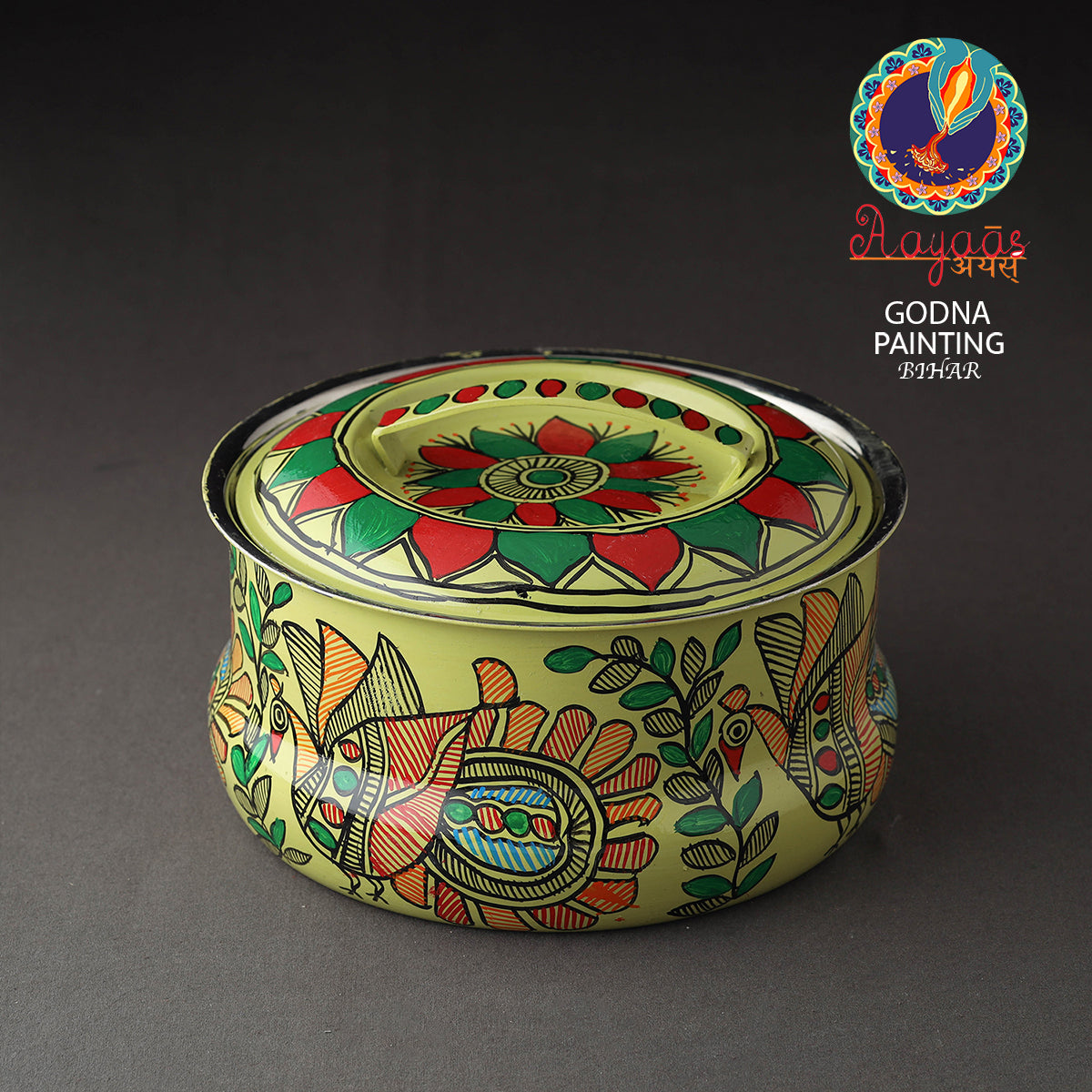Godna Madhubani Handpainted Stainless Steel Casserole