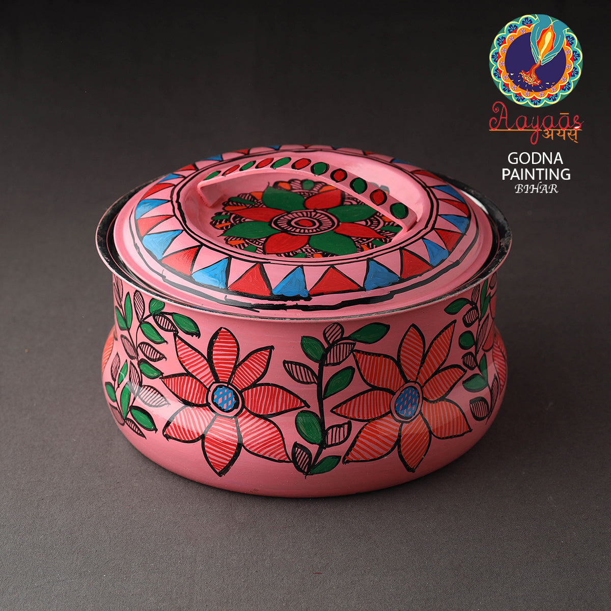 Yellow - Godna Madhubani Handpainted Stainless Steel Casserole 09