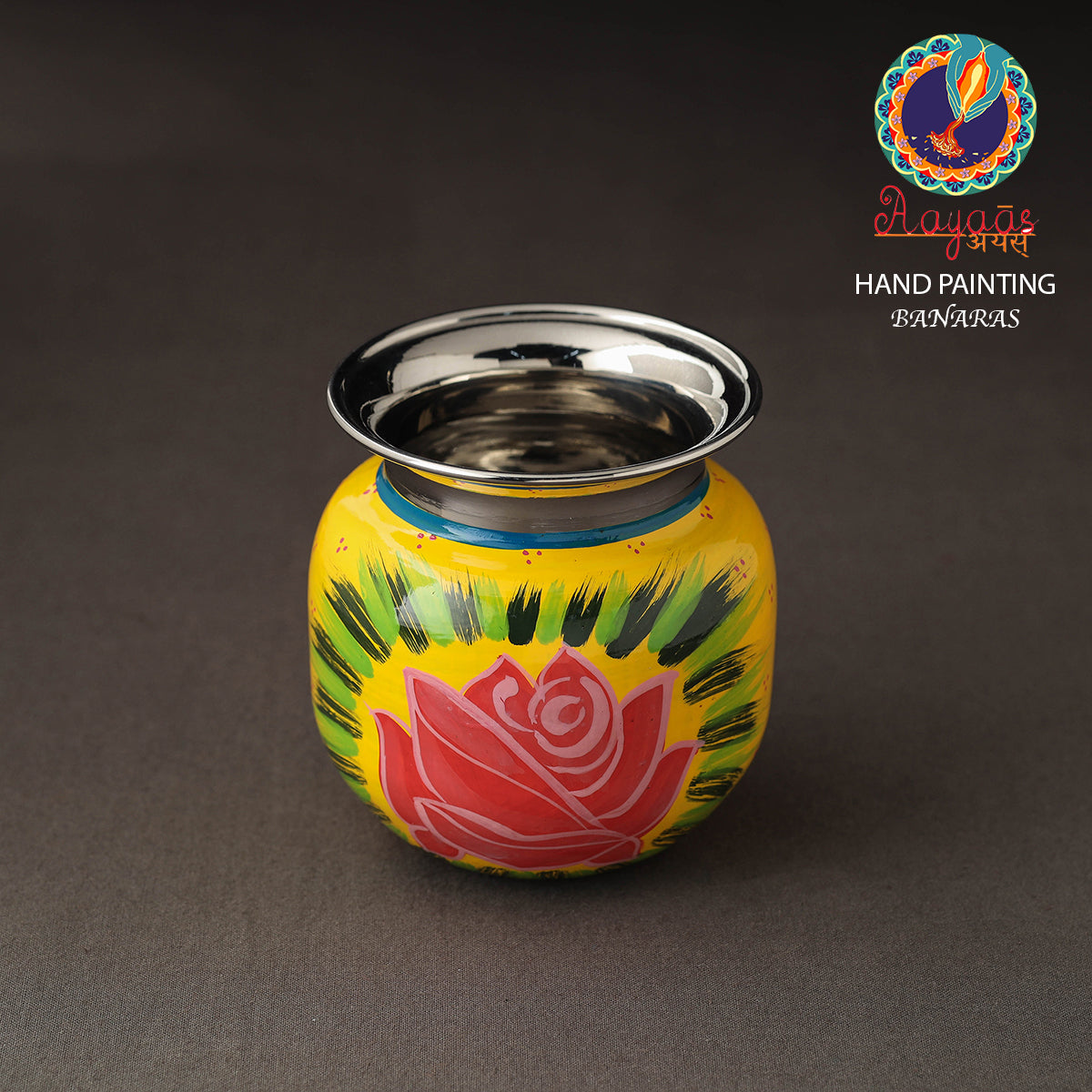 Blue - Banaras Handpainted Stainless Steel Lota / Pooja Kalash / Container main image 1