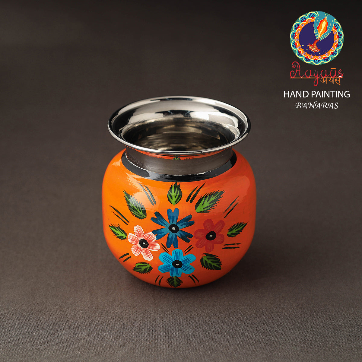 Banaras Handpainted Stainless Steel Lota / Pooja Kalash / Container