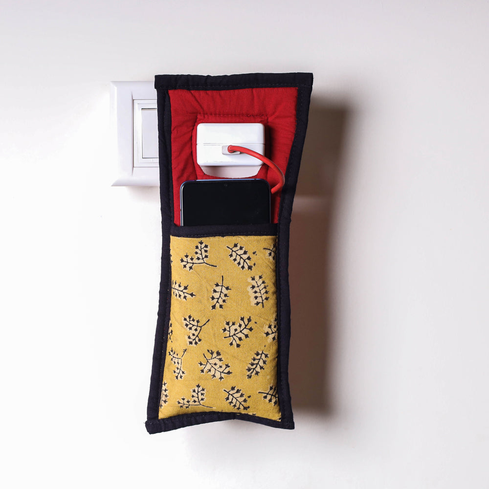 Yellow Handmade Cotton Fabric Mobile Charging Holder