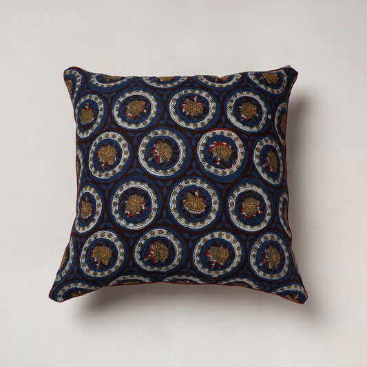Blue - Bagru Block Printed Cotton Cushion Cover (16 x 16 in)
