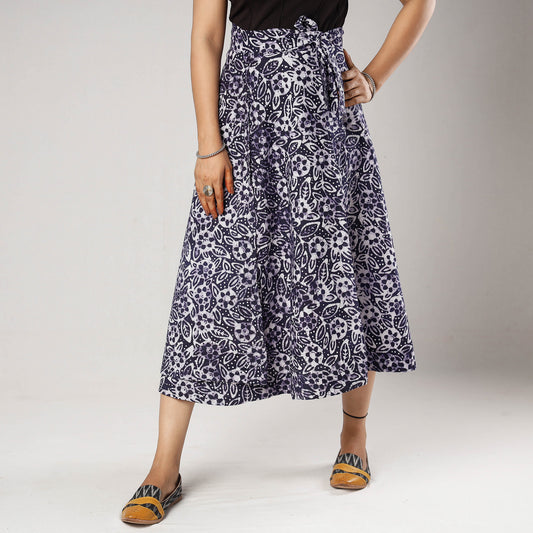 Blue - Hand Batik Printing Cotton Wrap Around Skirt