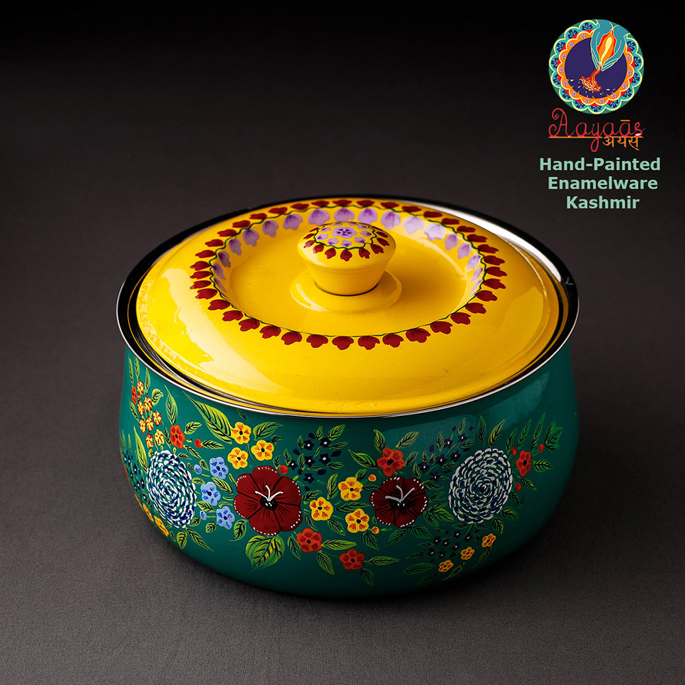 Kashmir Enamelware Floral Handpainted Stainless Steel Casserole