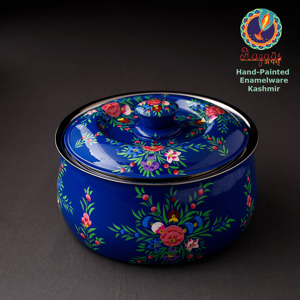 Floral Handpainted Enamelware Stainless Steel Casserole