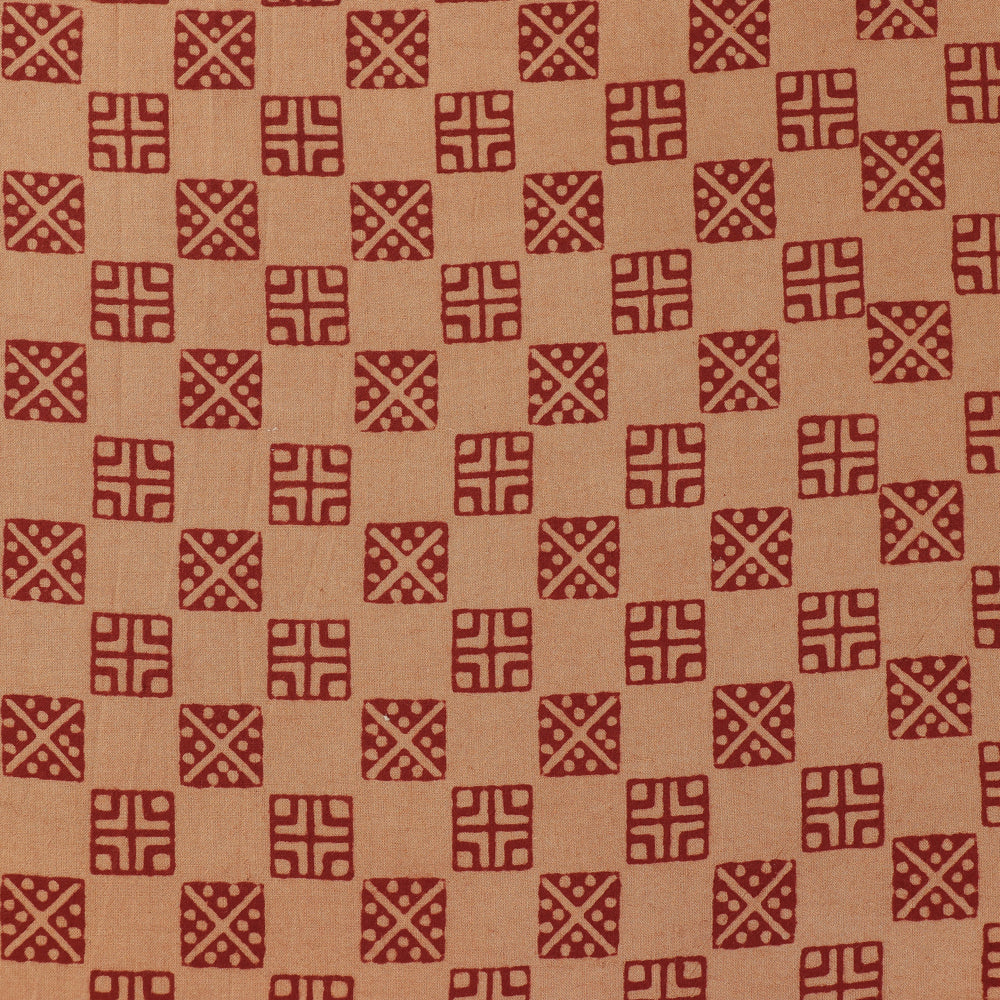 Brown - Bagh Block Printing Natural Dyed Cotton Fabric