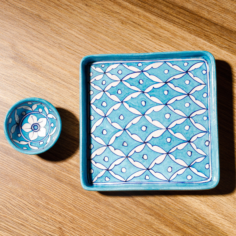 Original Blue Pottery Ceramic Sky Blue Dinner Set