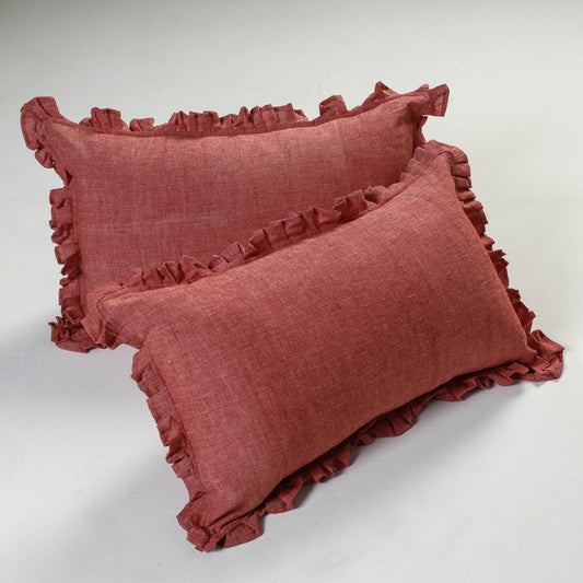 Fine Cotton Handloom Set of 2 Frill Pillow Covers (30 x 19 in)