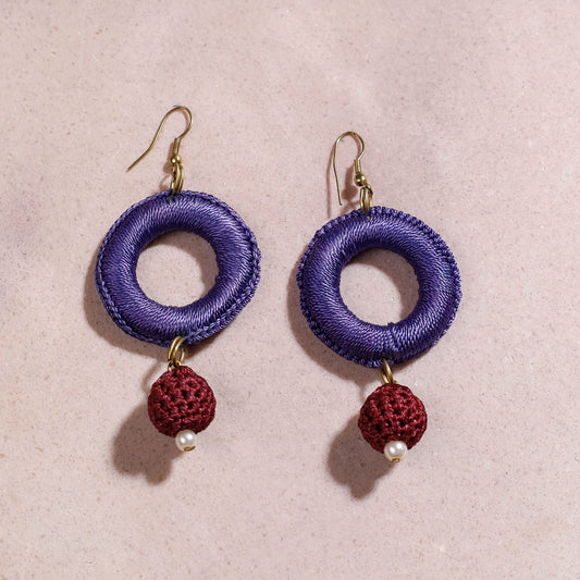 Samoolam Handmade Crochet Small Hoop Earrings ~ Purple
