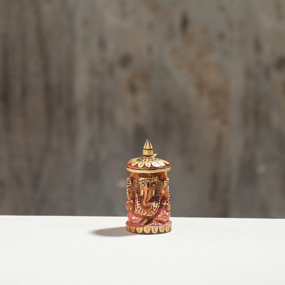 Lord Ganesha - Hand Carved Kadam Wood Handpainted Sculpture