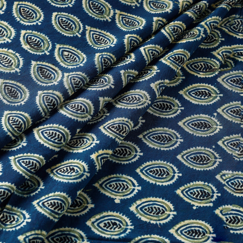 Blue - Ajrakh Block Printed Natural Dyed Cotton Fabric